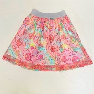 RUUM Flare Skirt Bright Rainbow Embroidered Flowers Elastic Girls Size S(7/8)